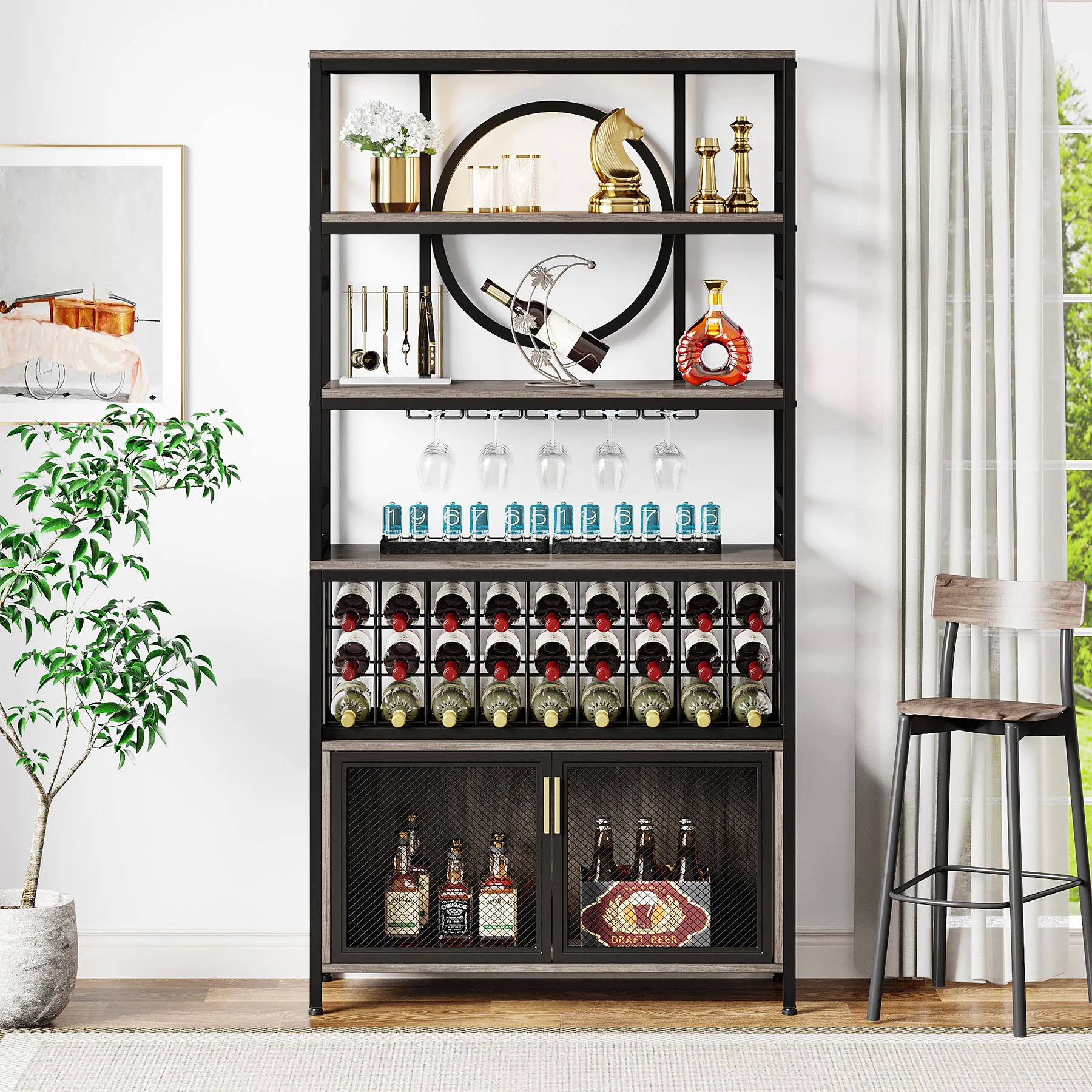 

ty-Tribesigns Furniture Freestanding Floor Modern Liquor Cabinet with Wine Glasses Holder for Home Bar, Kitchen and Dining Room%