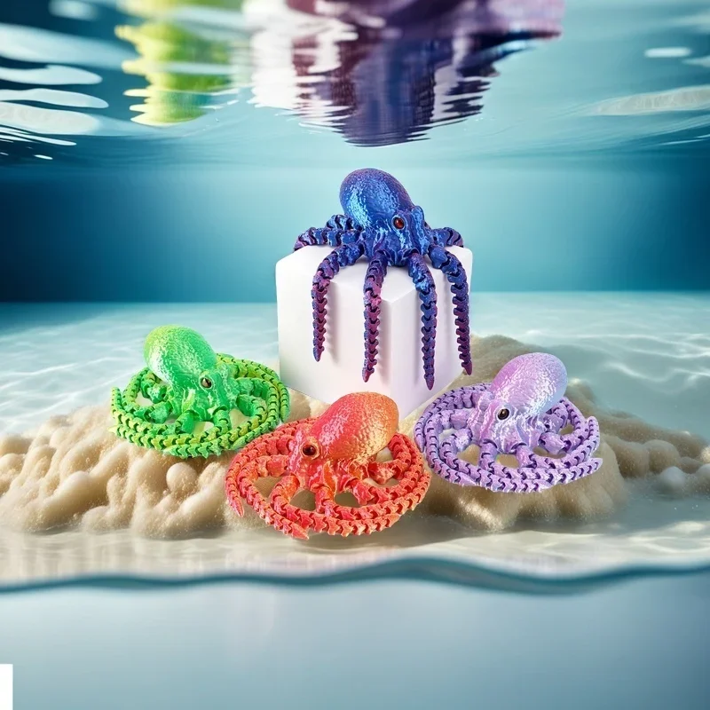 الأخطبوط المفصلي المطبوع ثلاثي الأبعاد - لعبة مكتب مخالب قابلة للوضع، منحوتة PLA صديقة للبيئة، هدية فريدة للأطفال والكبار