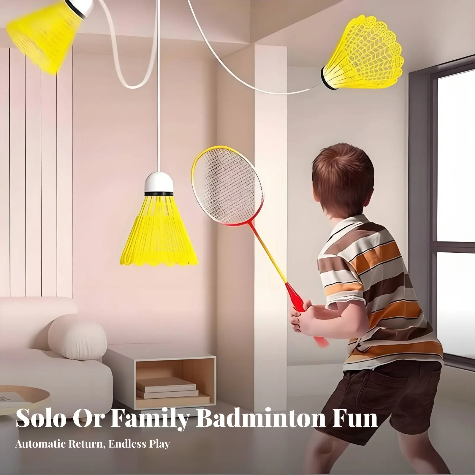 

Тренажер для бадминтона с функцией очистки от остатков, для тренировок в помещении, подвесной, регулируемый, для отработки приема воланов