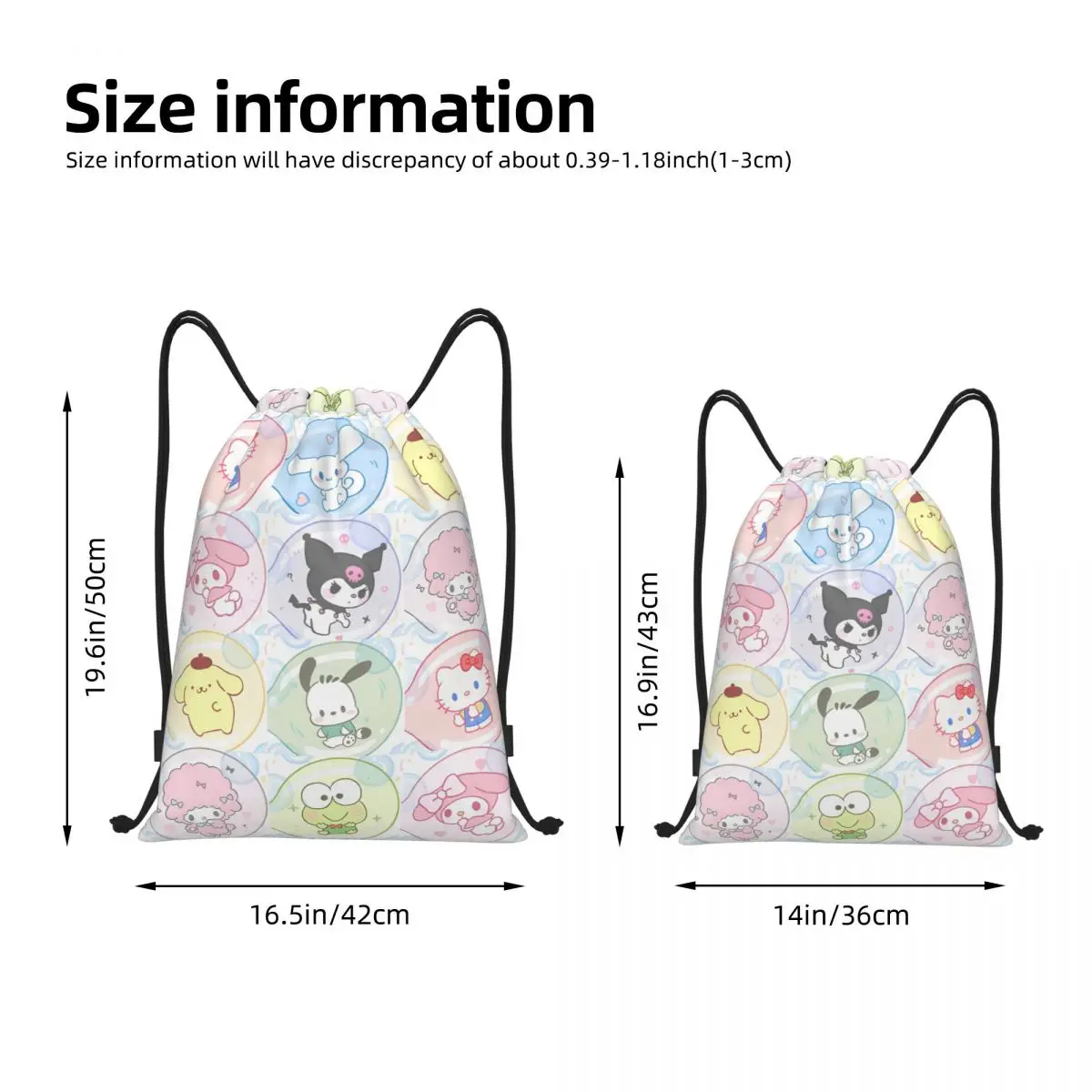 Sanrio Kawaii My Melody Drawstring Backpack Sports Gym Sackpack Hello Kitty Kuromi String Bag for Working Out