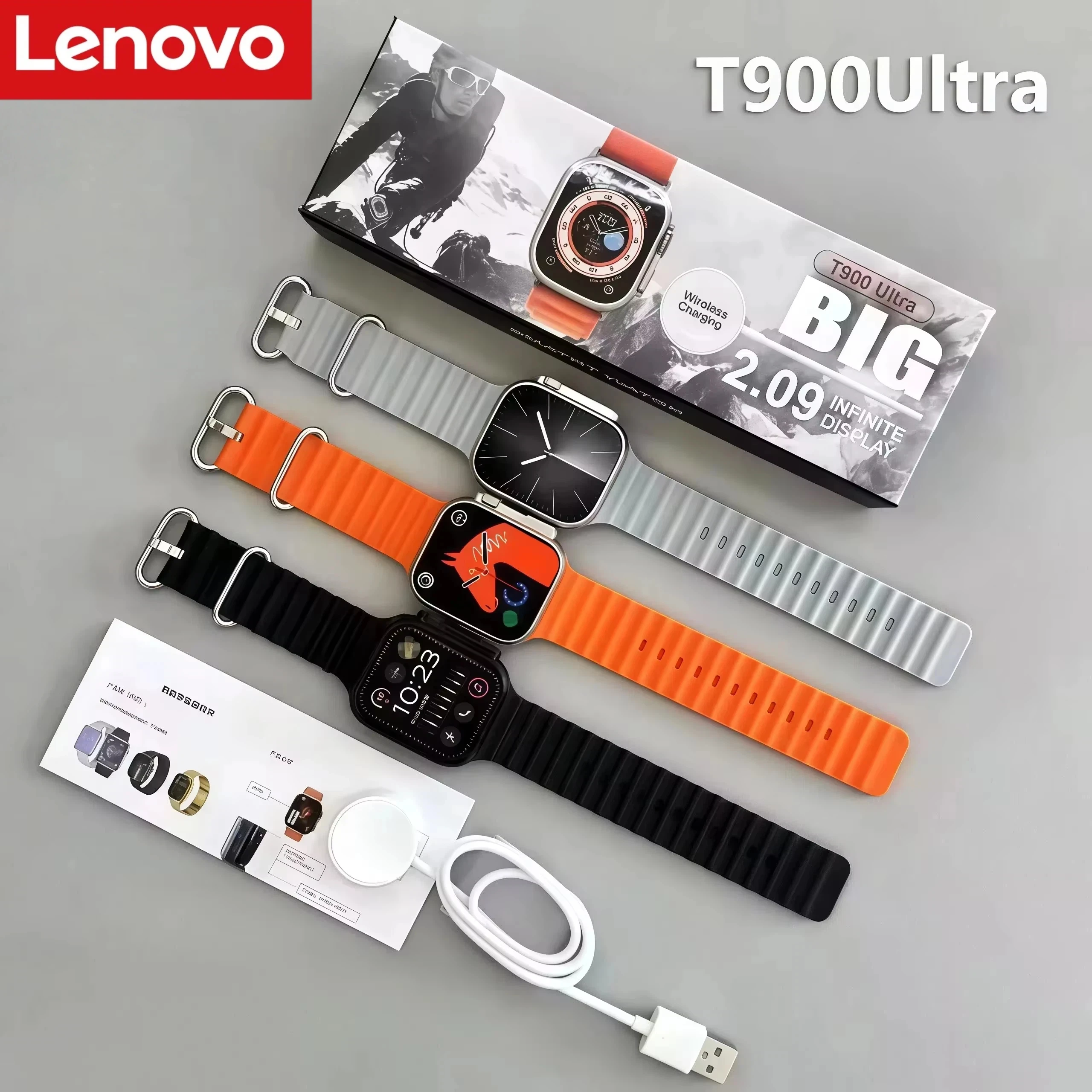 Lenovo T900 Ultra Smart Watch Men 49mm Series 9 AMOLED Screen NFC Compass Waterproof For Apple Watch IWO Ultra 9 Wholesale 2026