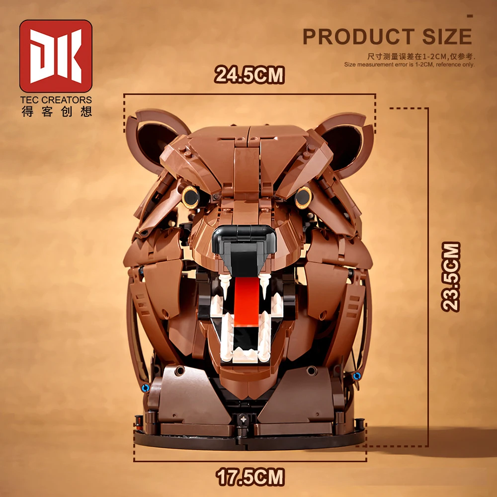 곰 머리 DIY 빌딩 블록 |   1000PCS 벽걸이 동물 벽돌 모델 |   어린이와 성인을 위한 퍼즐 장난감 및 선물