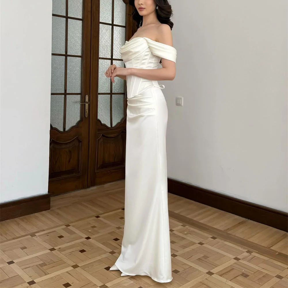 ROYET Off The Shoulder Strapless Pleat Mermaid Evening Dress Floor Length Simple Party Formal Prom Gown New Customized