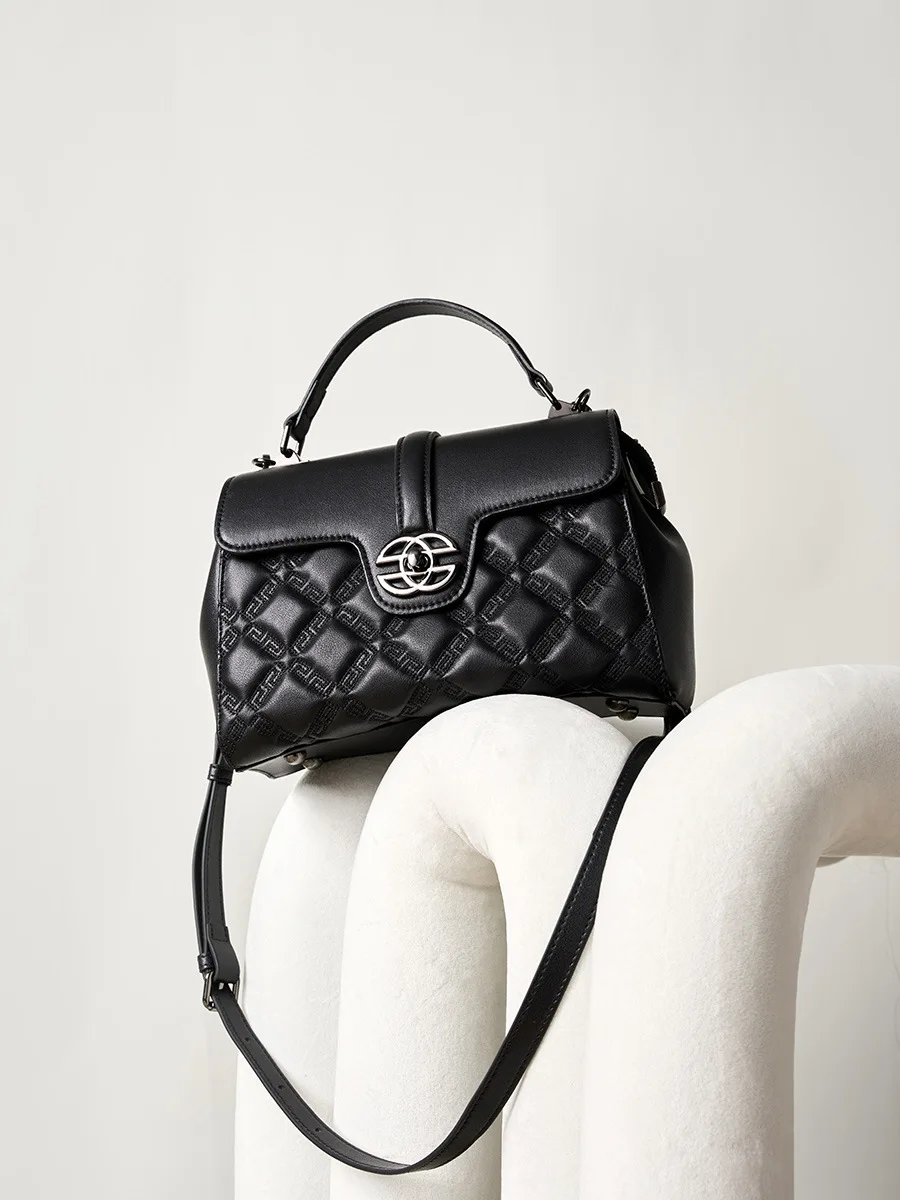 Lady Bag 2024 New Commuter Genuine Leather First Layer Cowhide Women Bag Diamond Lattice Black Crossbody High-end Handbag 2578