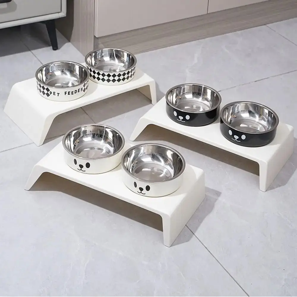 

Double Bowls Cat Food Water Bowl Anti-flip Non-Slip Elevated Pet Feeder Bowl Anti-vomiting Detachable Cat Dog Dual-use Bowl