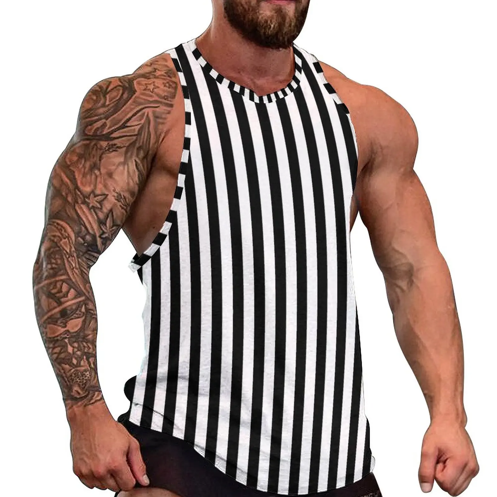 Black White Striped Tank Top Vertical Lines Print Muscle Tops Summer Bodybuilding Mens Graphic Sleeveless Vests Large Size 5XL