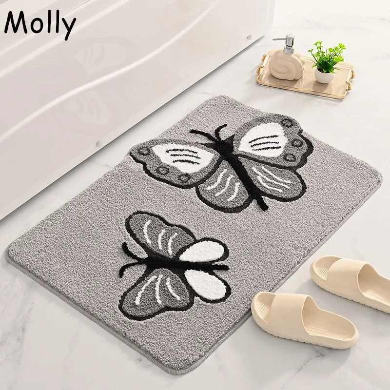 

Tufted Butterfly-Shaped Absorbent Anti-slip Bath Mat Fluffy Living Room Area Rug Bedroom Bedside Floor Mats Entrance Doormat