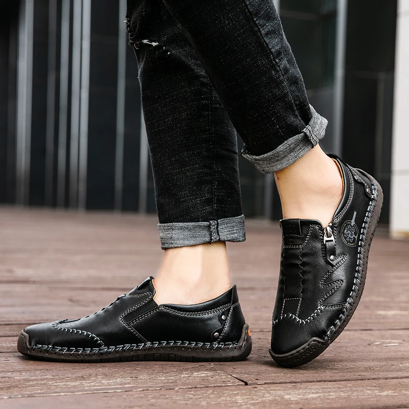 Brand Flat Men\'s Casual Shoes Handmade Soft Leather Loafers Hot Sale Men Driving Shoes Sneakers Moccasins Big Size Outdoor Shoes