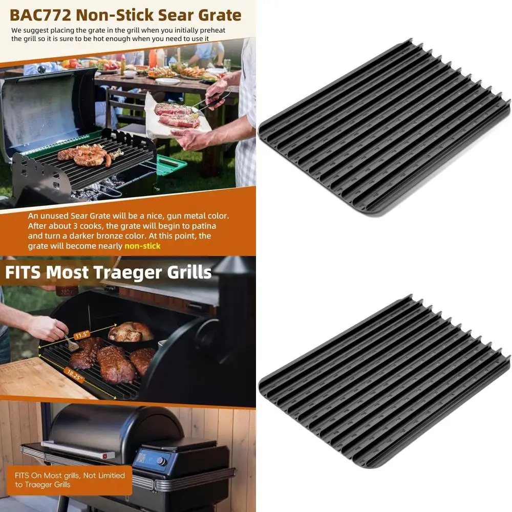 

Reversible Aluminum Sear Grate - 18.25x11.5, Non-Stick, Captures Flavor and Moisture, Compatible with Most Grills