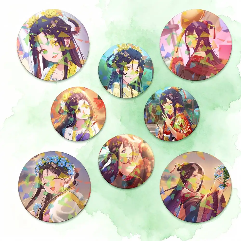 Anime Though I Am an Inept Villainess Round Badge Lapel Pins for Backpacks Briefcase Laser Brooch Clothes Gifts