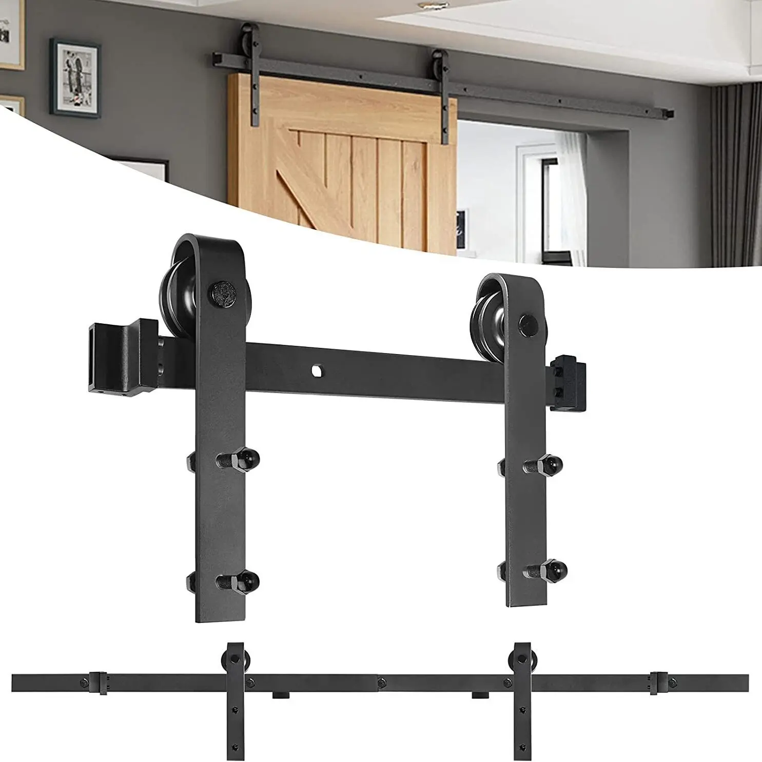 Trilho para porta de celeiro, conjunto completo de acessórios de ferragens, kit completo para trilho de porta deslizante doméstica