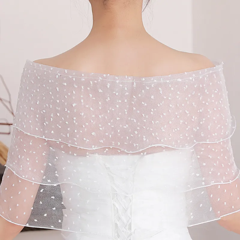 Sweet Layered Ruffles Bolero Tiers Wedding Shawl Shrug Wrap Rhinestone Bowknot Off Shoulder Prom Capelet Cloak Dropship
