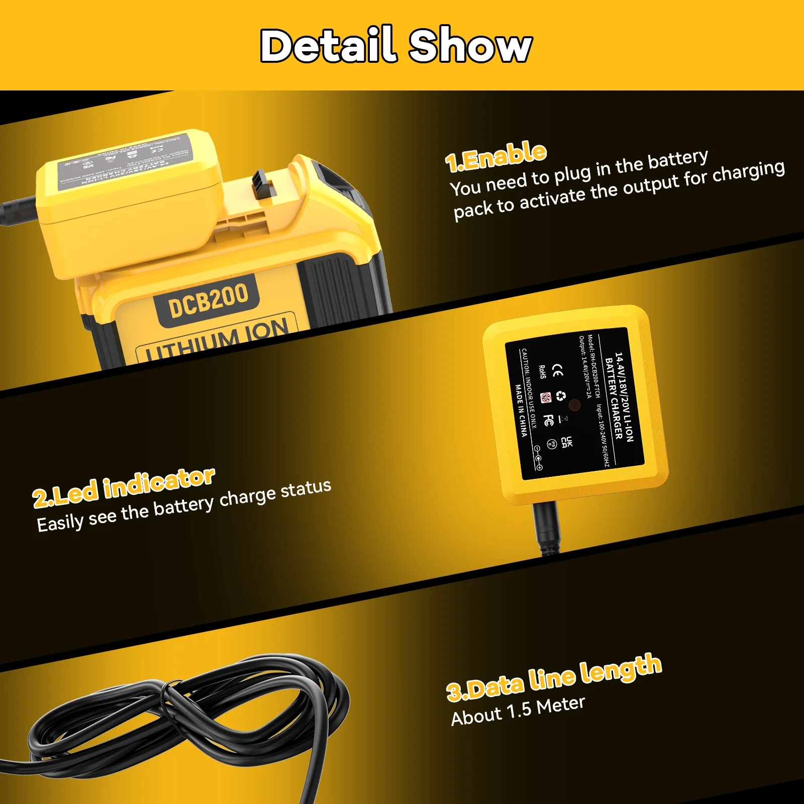 For Dewalt 20V Tool Battery DCB200 Li-ion 21700 Battery Replacement For DCD805 DCB182 DCB180 Impact Driver Tool With Charger