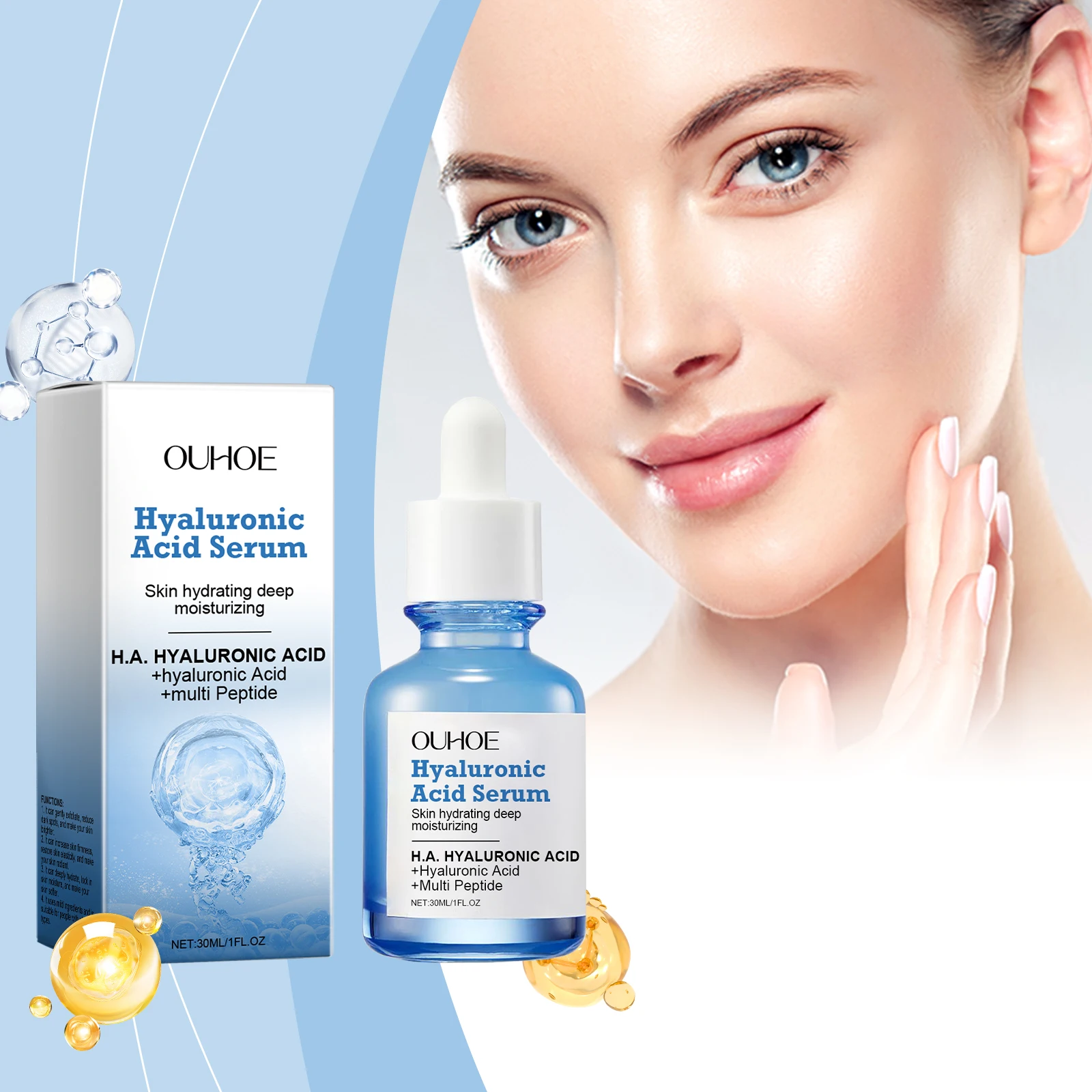 Siero all'acido ialuronico - Siero viso idratante profondo con complesso multipeptidico, trattamento idratante intenso per il secco