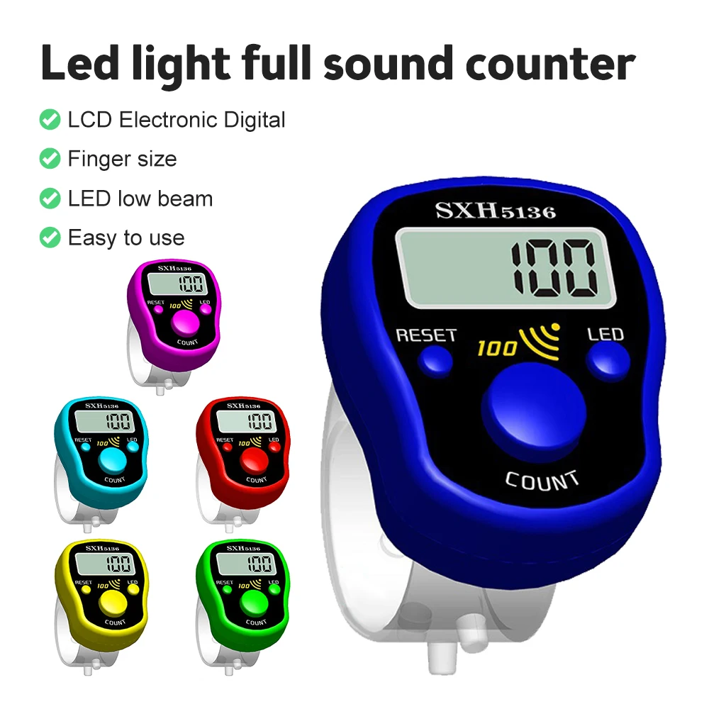 LED Electronic Finger Clicker Tasbih Handheld Ring Click Lap Counter Event Clicker Tally Finger Counters Golf Lap Counting