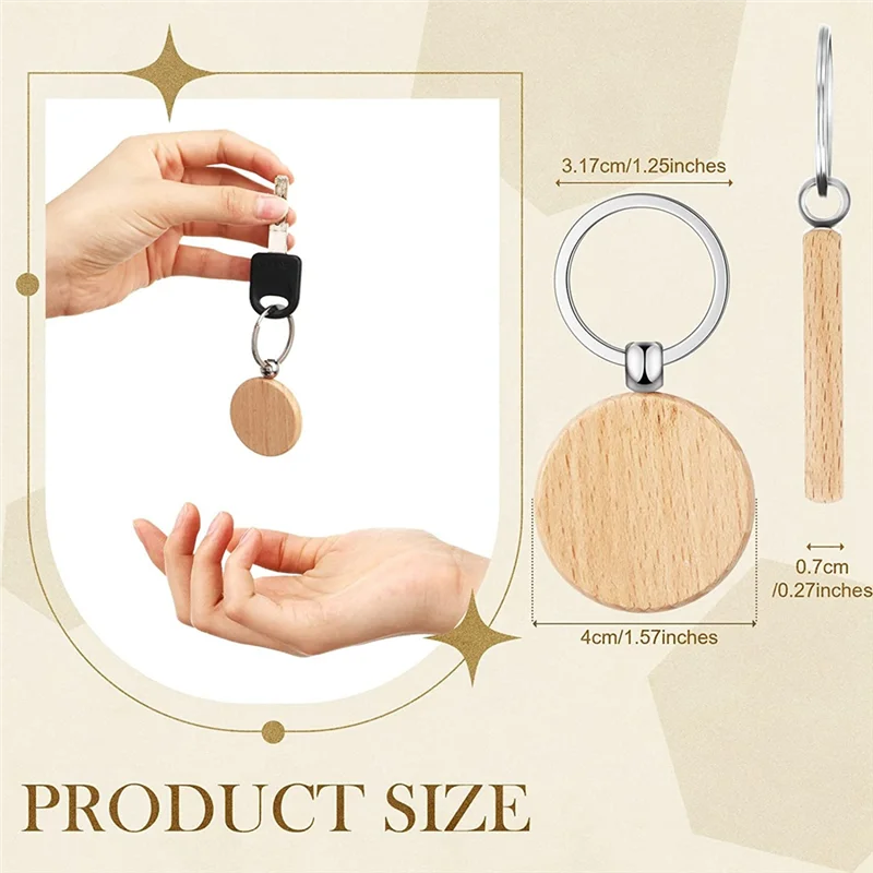 

50 Pieces Blank Wooden Key Tag Key Engraving Blanks Unfinished Wood Keychain Key Ring Key Tags for DIY Crafts,Round GSY