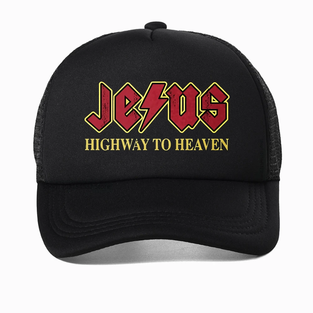 

Vintage Jesus Rocks Highway To Heaven baseball cap for Men summer mesh hat Christ Christian Religion Tees Printed snapback hats