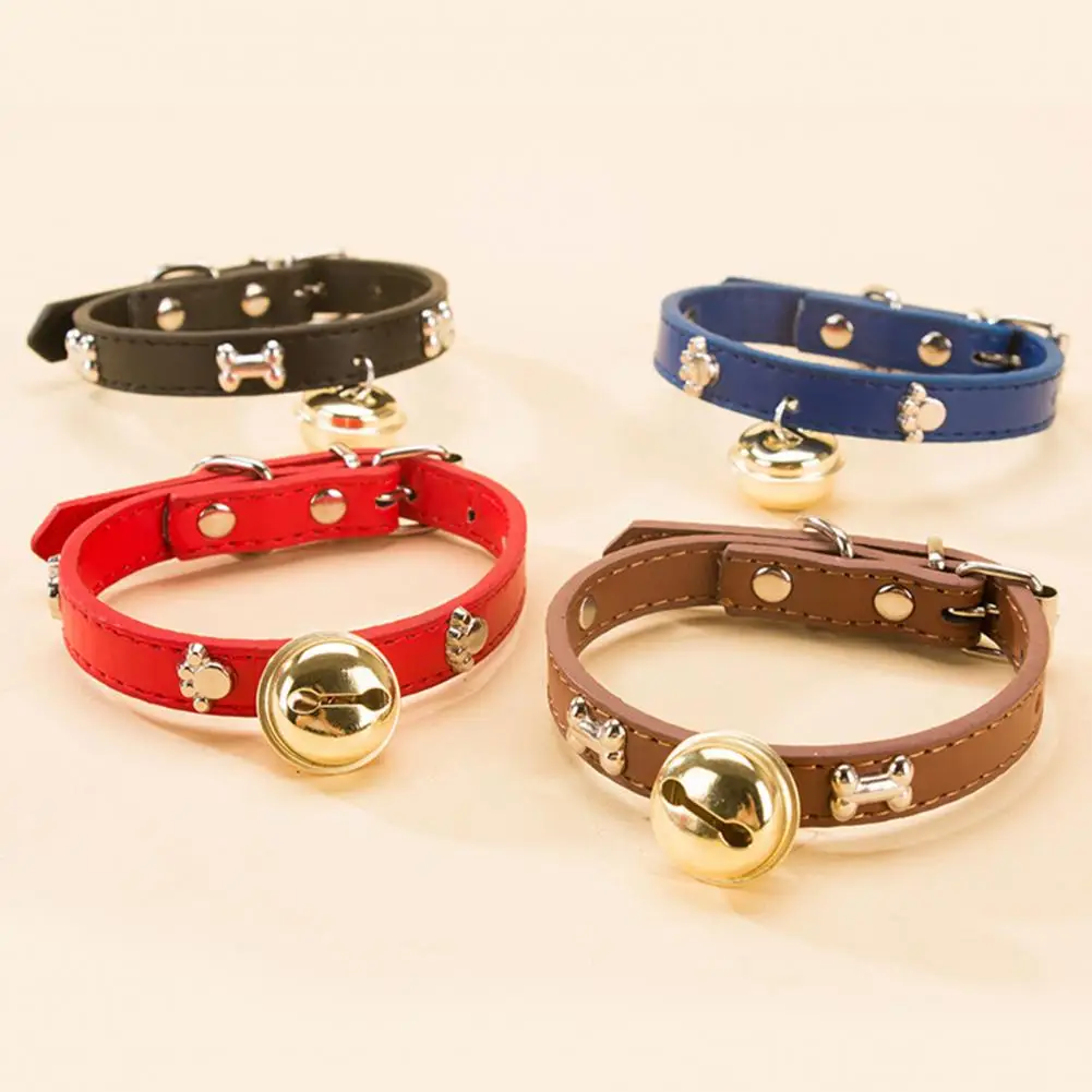 Dog Collars Fake Leather Bell Pet Neck Strap Bone Patterns Good Toughness Cat Puppy Collar Dress-up Pet Neck Circle Pet Supplies