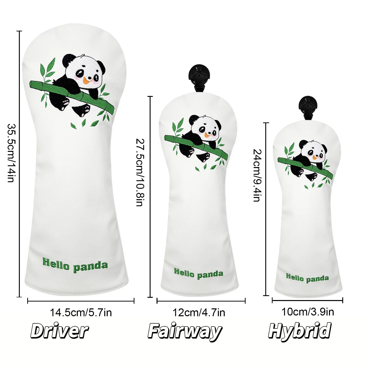 Vintage PU Leather Cute Panda Embroidery Golf Headcover Driver Wood Hybrid Cover