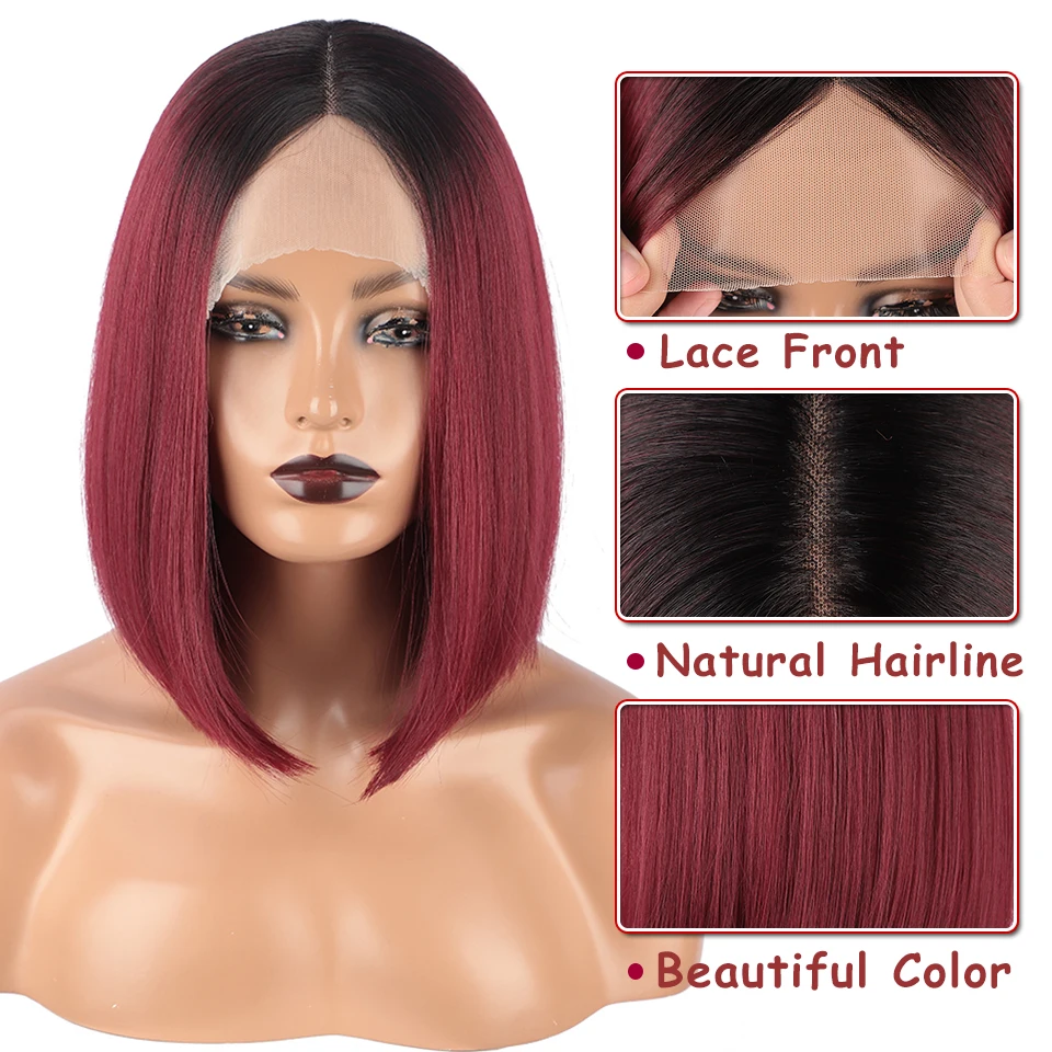 Short Bob Synthetic Lace Wigs Black Blonde Red Hightlight Part Lace Long Straight-Wavy Cosplay Wigs for Black Women