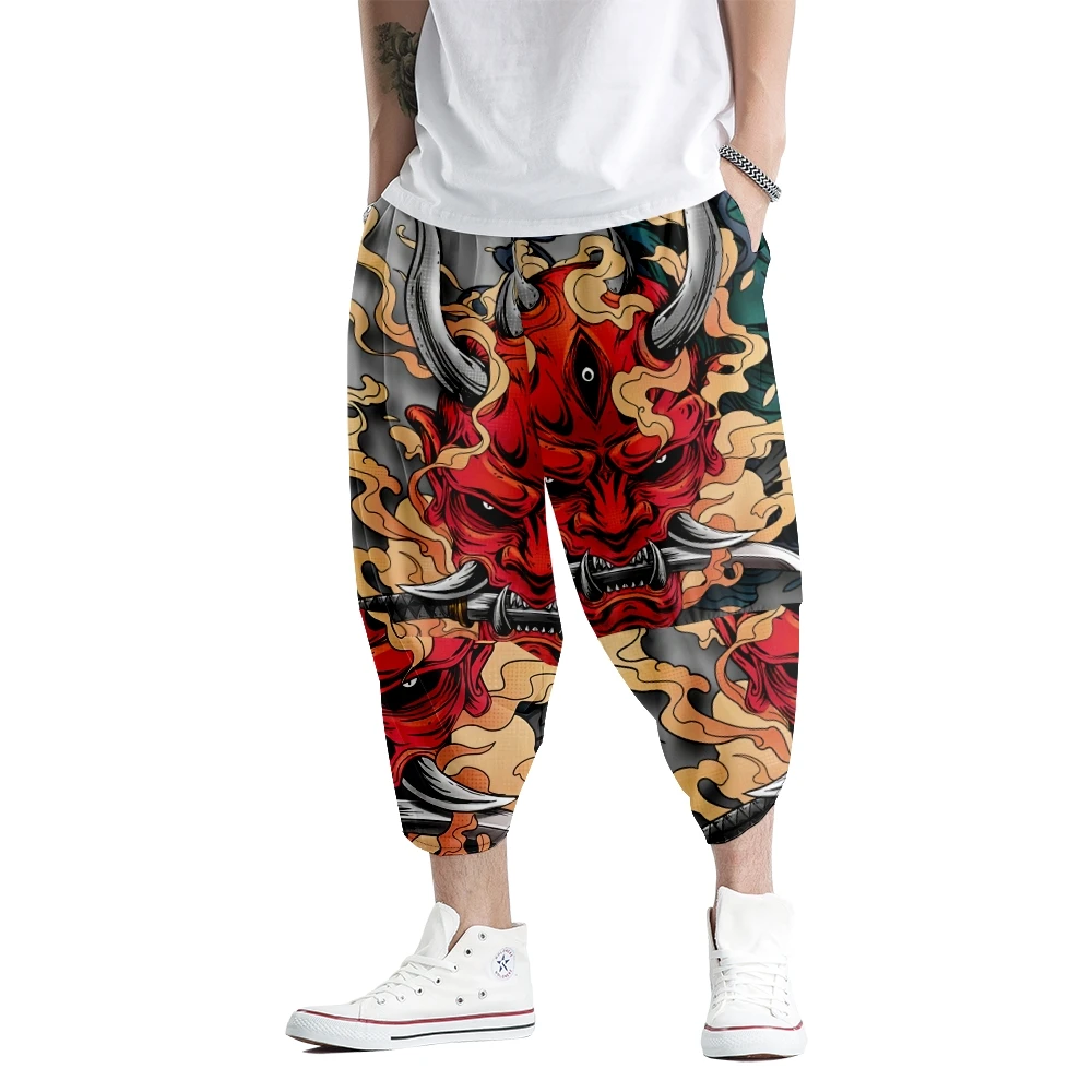 

Men Casual Demon Print Pant Trousers Streetwear Hip Hop Joggers Pants Elastic Waist Harem Pant