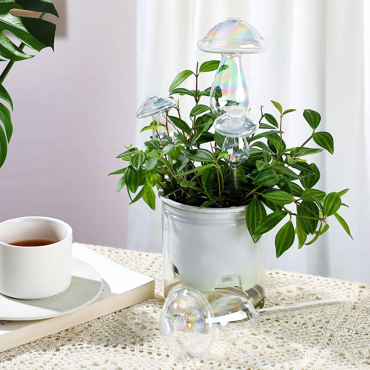 2/4Pcs Plant Water Cans Automatic Self Watering Globes Glass Mushroom Heart Shape Watering Drippers Device Home Garden Supplies