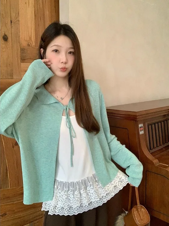 

Женский комплект из укороченного топа и жилета с кружевной отделкой больших размеров, весна-лето, новинка, тонкий вязаный кардиган-топ для полных женщин