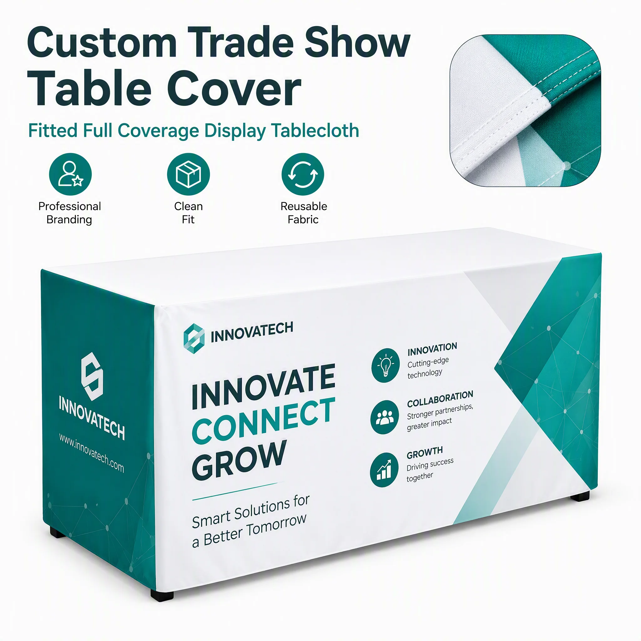 Custom Trade Show Tablecloth Personalized Logo Printed Table Cover for Exhibition Booth Brand Display Event Promotion