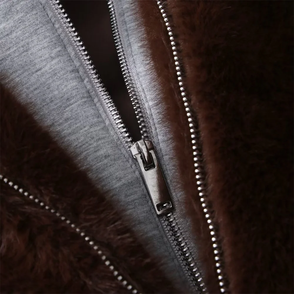 2025 겨울 신상품 여성 패션 캐주얼 휴가용 투피스 인조 퍼 효과 후드 재킷 코트