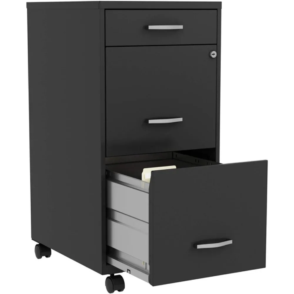 LYS SOHO Box/File/File 3-Drawer Mobile File Cabinet, Black, 14.3