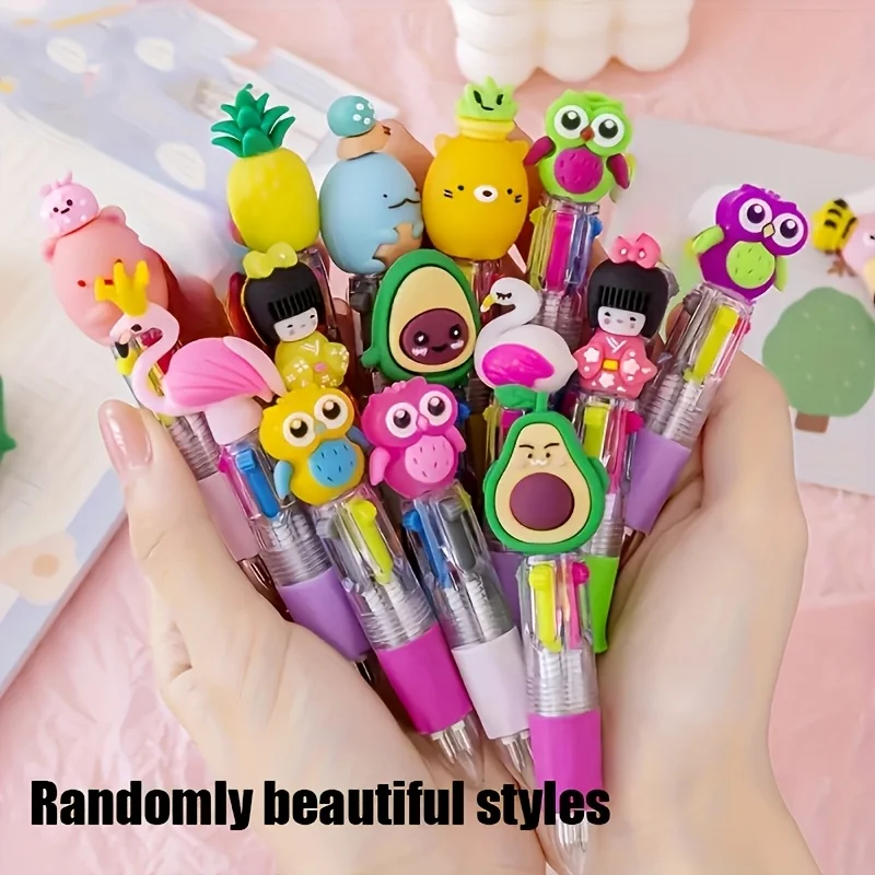 12/24Pcs Random Styles Cute Cartoon Four-color Pen for Kids Birthday Kindergarten Home-school Carnival Christmas Gift Rewards image 5