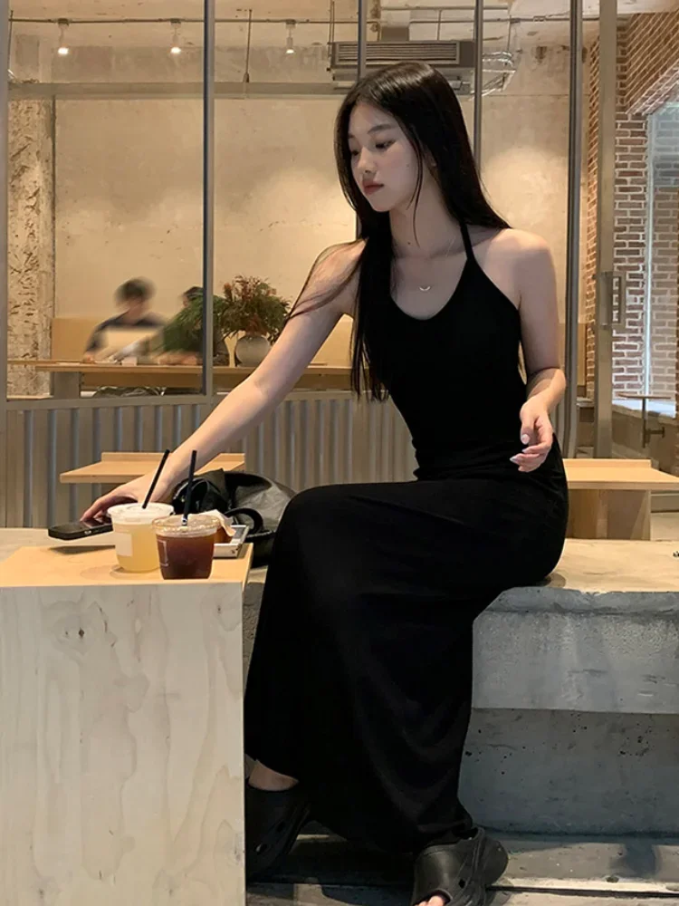 Backless Midi Dress Women Sexy Sleeveless Slouchy Streetwear Tender Padded Temper Popular Seductive Vestidos Ulzzang Fashion