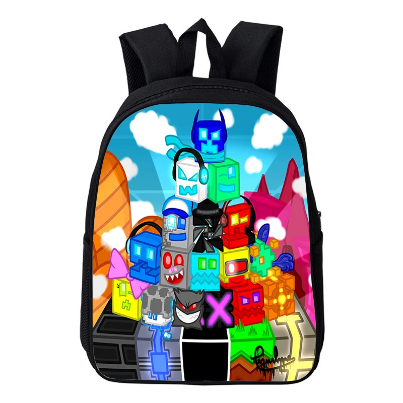 Mochila impermeável para crianças, Angry Geometry Dash Print, Mochilas escolares leves para meninos e meninas, Saco de jardim de infância