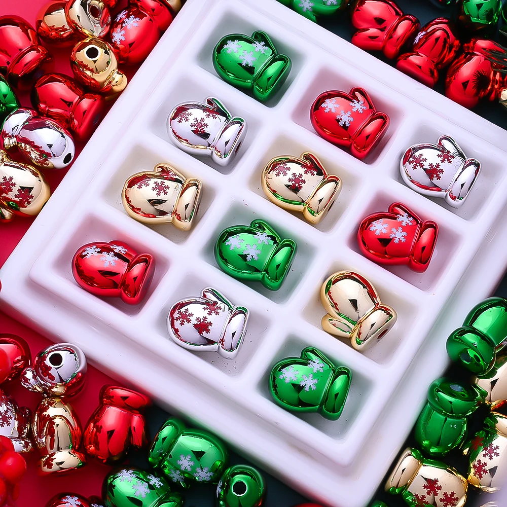 15x18mm 10/20Pcs Random Acrylic Christmas Glove Spacer Beads for DIY Bracelet Necklace Jewelry Making Xmas Ornament Craft Decor