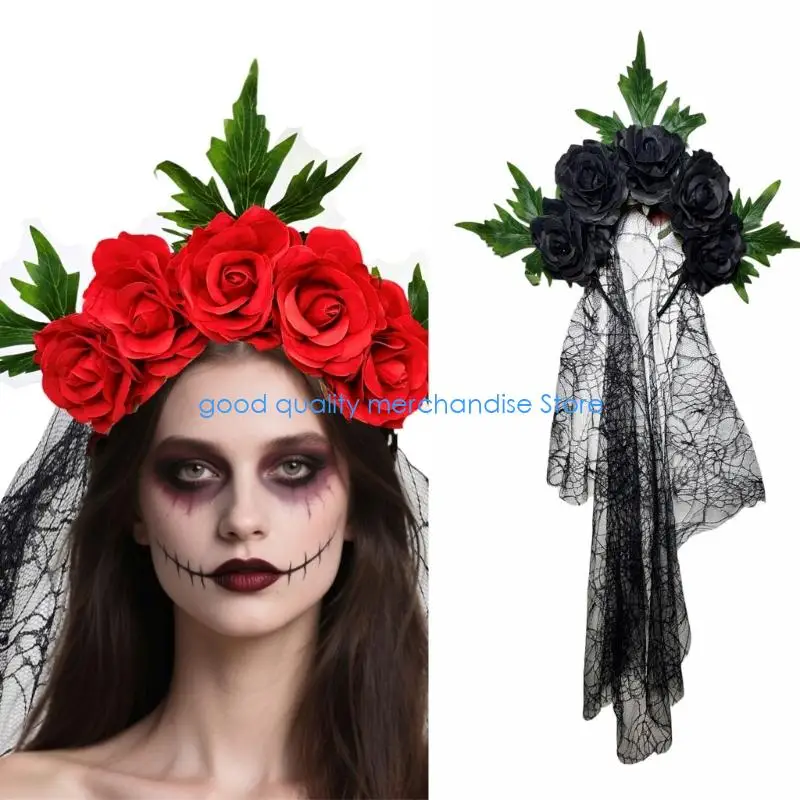 

Y5JD Black Resin Hairband With Polyester Mesh And Floral Design Cosplays Accessories For Halloween Cosplays Event