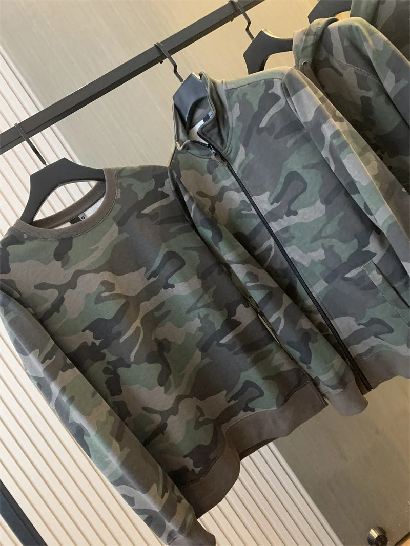 أربعة نمط التمويه محبوك النسيج هوديس الخريف الرجال فضفاض عادية جاكت مزود بغطاء للرأس الوقوف طوق انغلق بالأزرار بلوزات