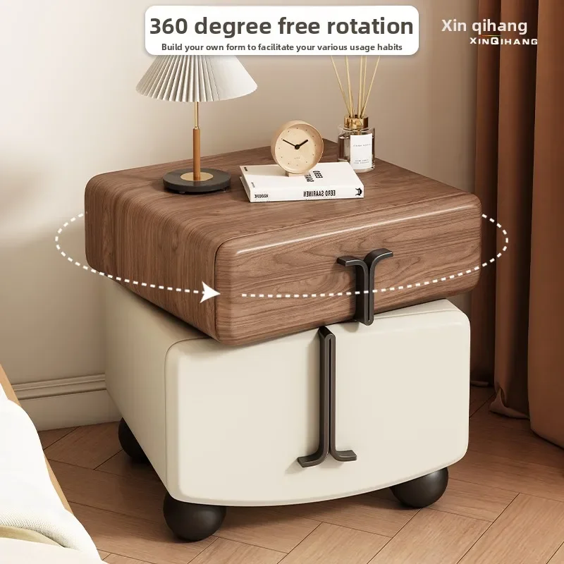 2025 new creative design solid wood modern simplicity light luxury high-end sense home bedroom children's rotating bedside