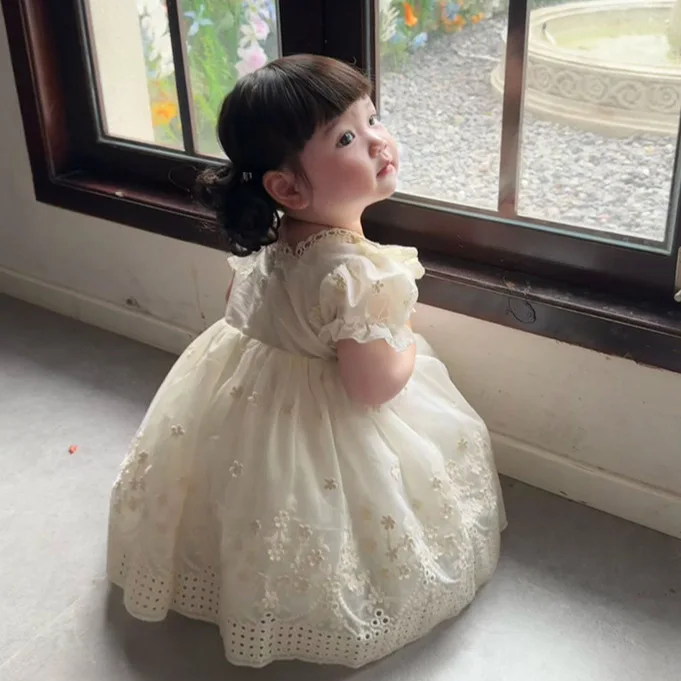 Spring 2026 Korean Children Clothes Girl Princess Dress Lace Vest Sundress Sweet Fresh Fashionable Baby Girls Dress