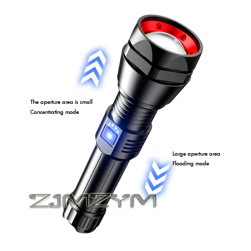 LED-Taschenlampe, wiederaufladbar, USB-Taschenlampe, superhelles Handlicht, Notfall, multifunktionales Camping-Angellicht, 26650-Akku