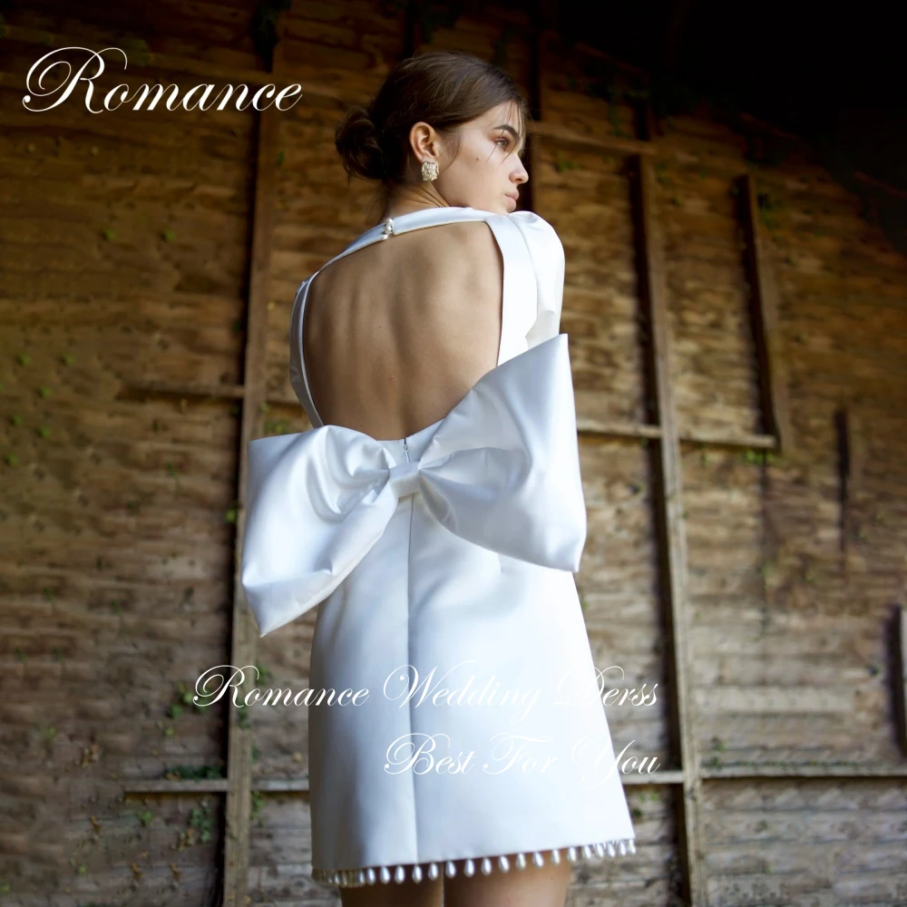 

Modern Square Collar Bow Pearls Short A-Line Wedding Dresses Women 2025 Open Back Stain Bridal Gown Vestidos De Novia Customized