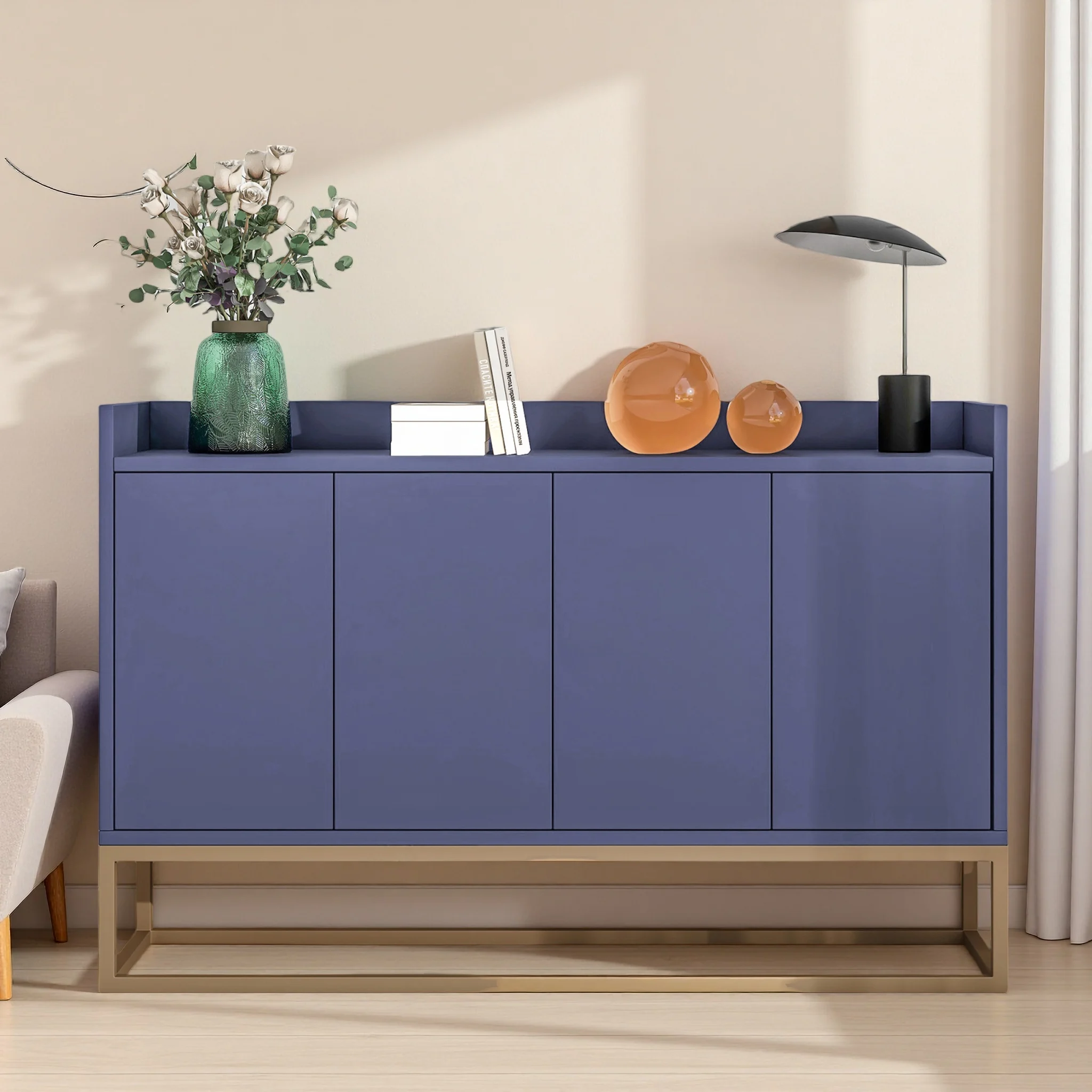 Comanlai Sideboard mit 4 Türen, Moderner Buffetschrank im Minimalistischen Stil, Kommode, Mehrzweckschrank für Esszimmer
