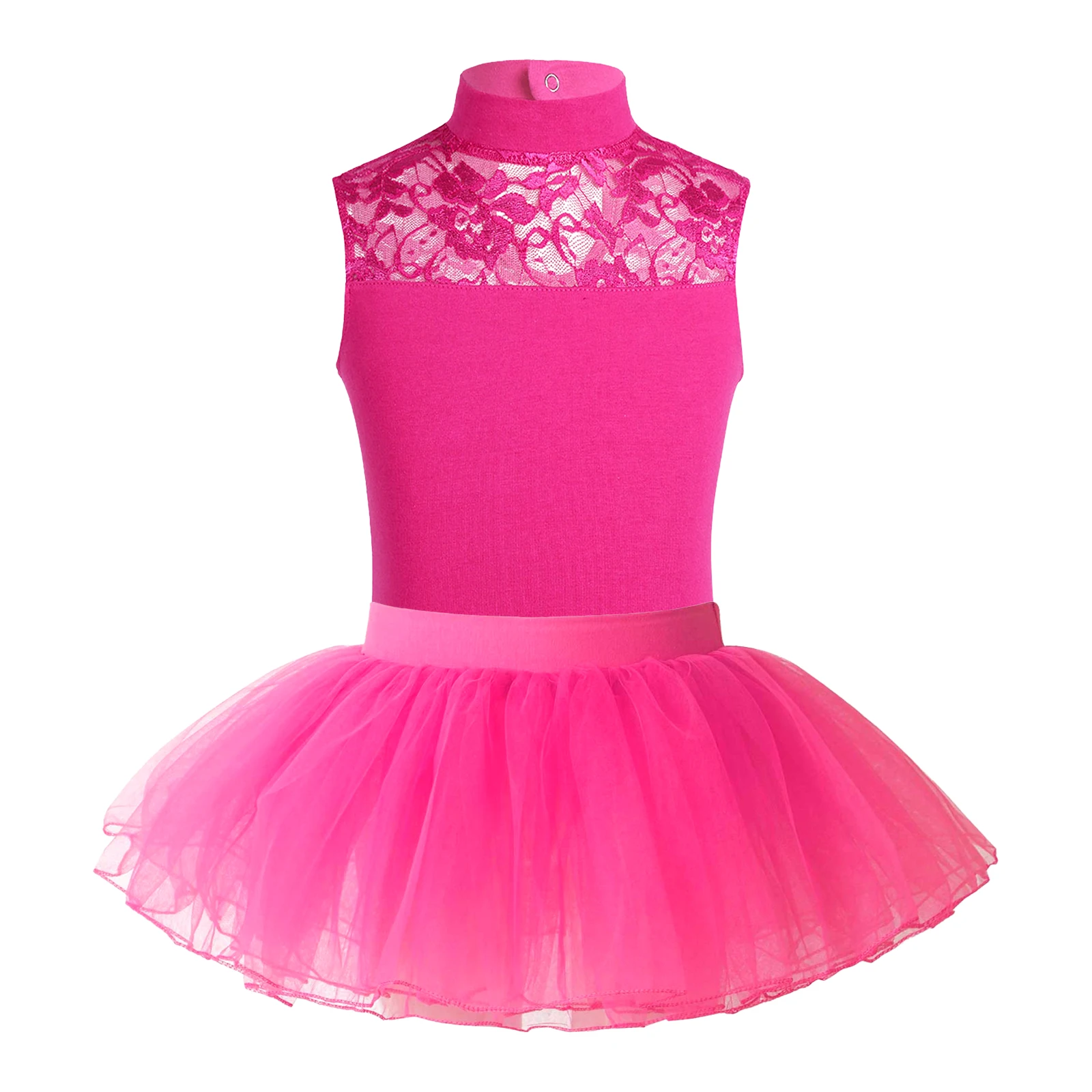 

Kids Girls Ballet Leotards Sleeveless Lace Patchwork Leotard Bodysuit+Tulle Tutu Skirts for Gymnastics Dance Performance Costume