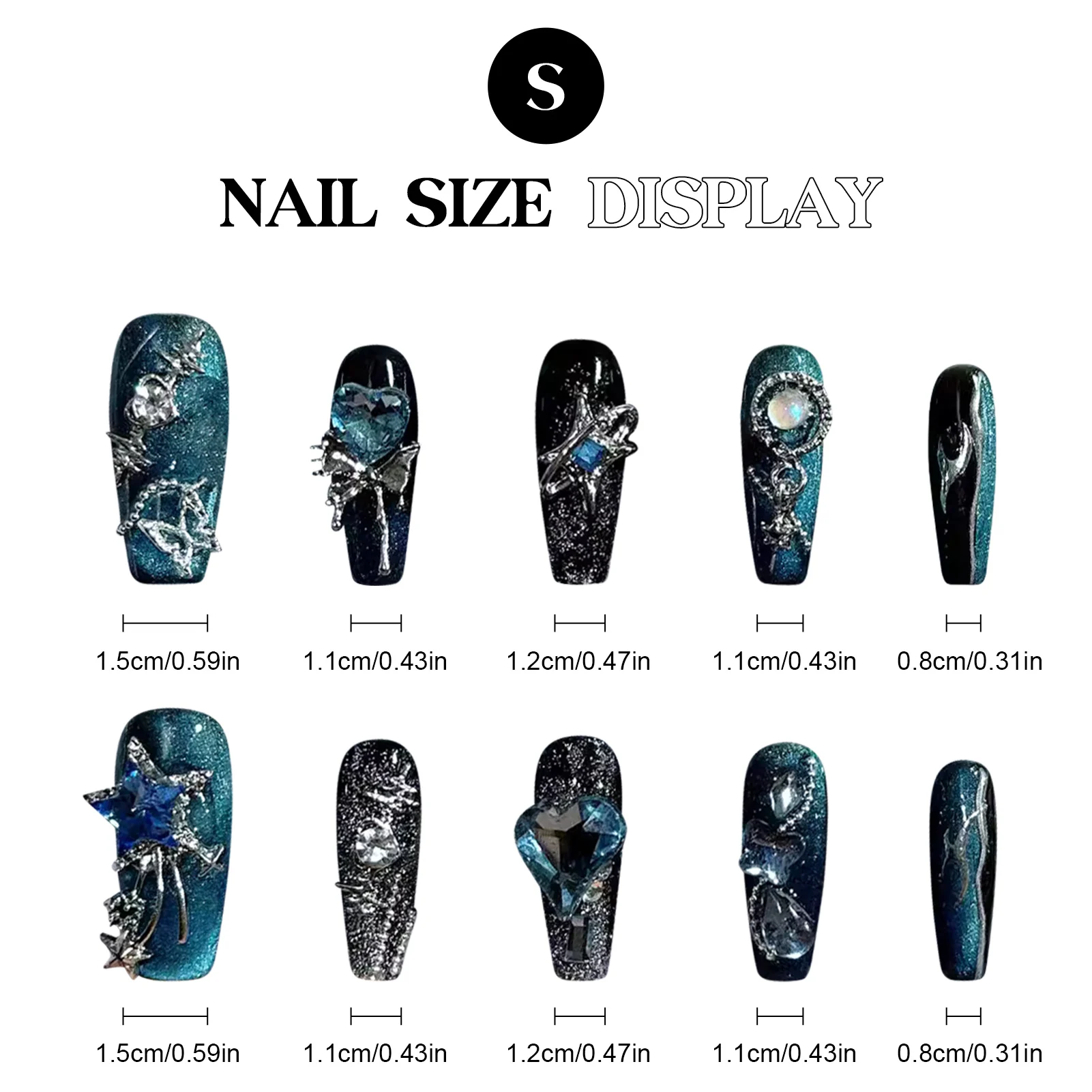 Black False Nails with Rhinestone Decor Chip-Proof Smudge-Proof Fake Nails for Fingernail DIY Decoration