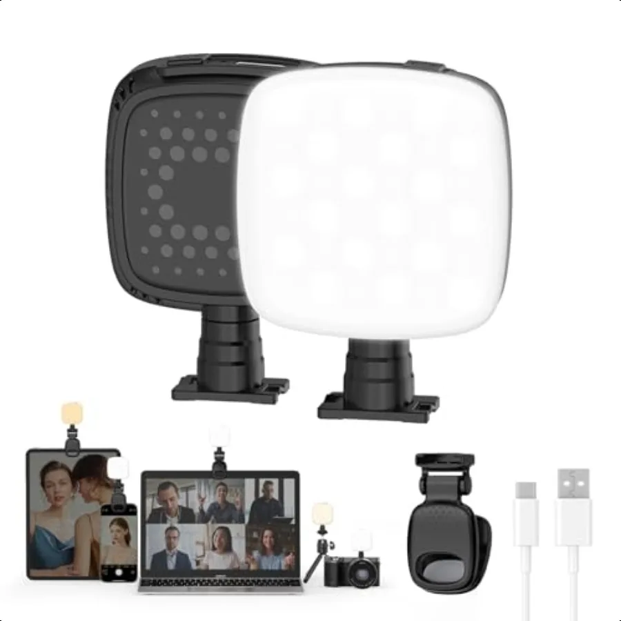 

Smiling Mini Cell Phone Light Portable Video Light with Clip Rechargeable CRI 90+ 9 Lights Modes 360 Rotatable Cold Shoe Mount