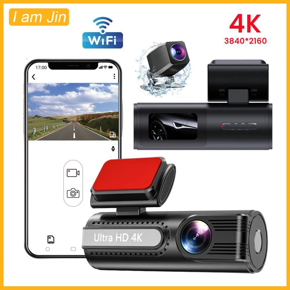 New FHD 4K Dash Cam Dual Lens WiFi Driving Recorder Car DVR 1080P Rear Lens Camera 24-Hour Parking Monitoring Blackbox Dashcam