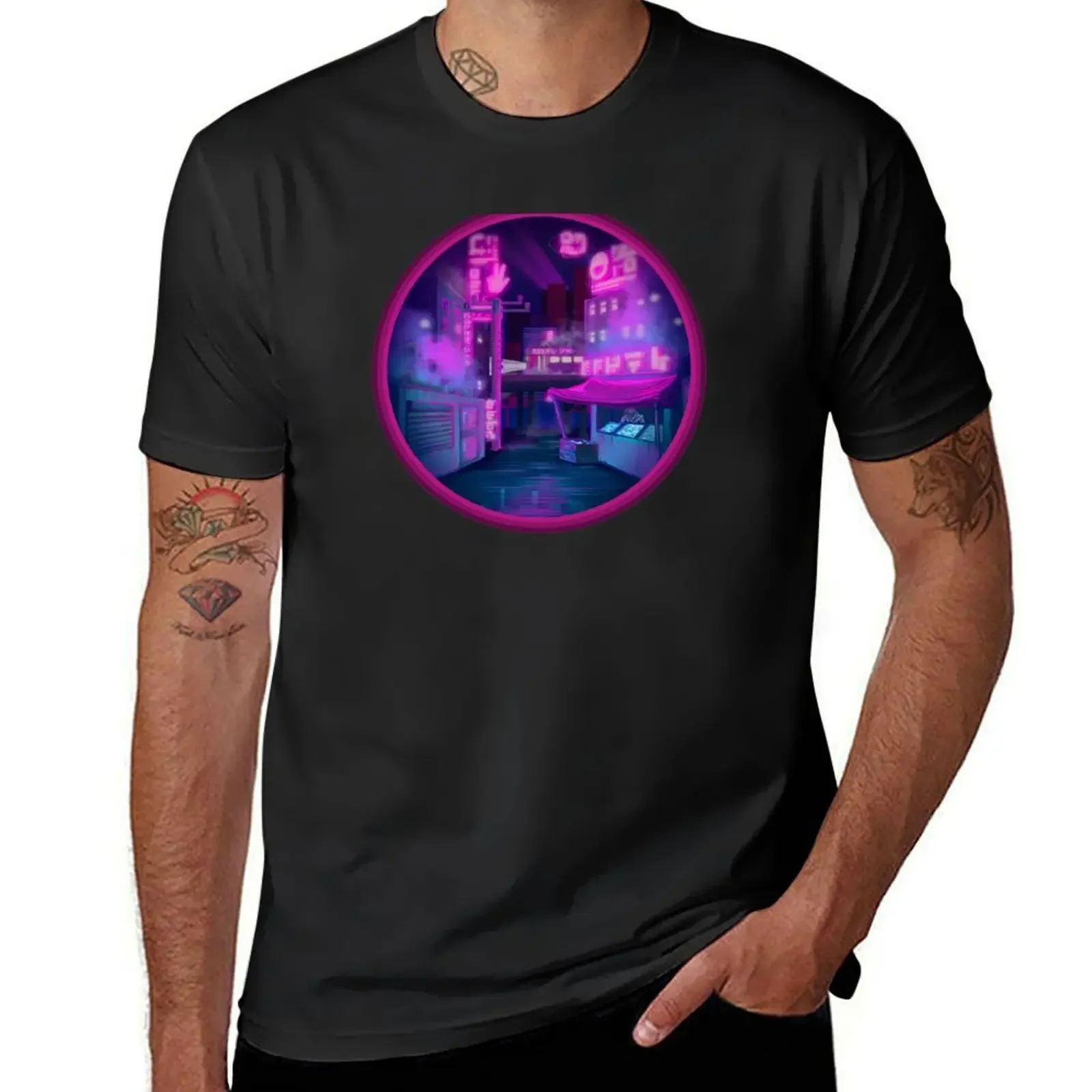 

Neon Cyber punk city T-Shirt blacks plus size tops mens graphic t-shirts hip hop