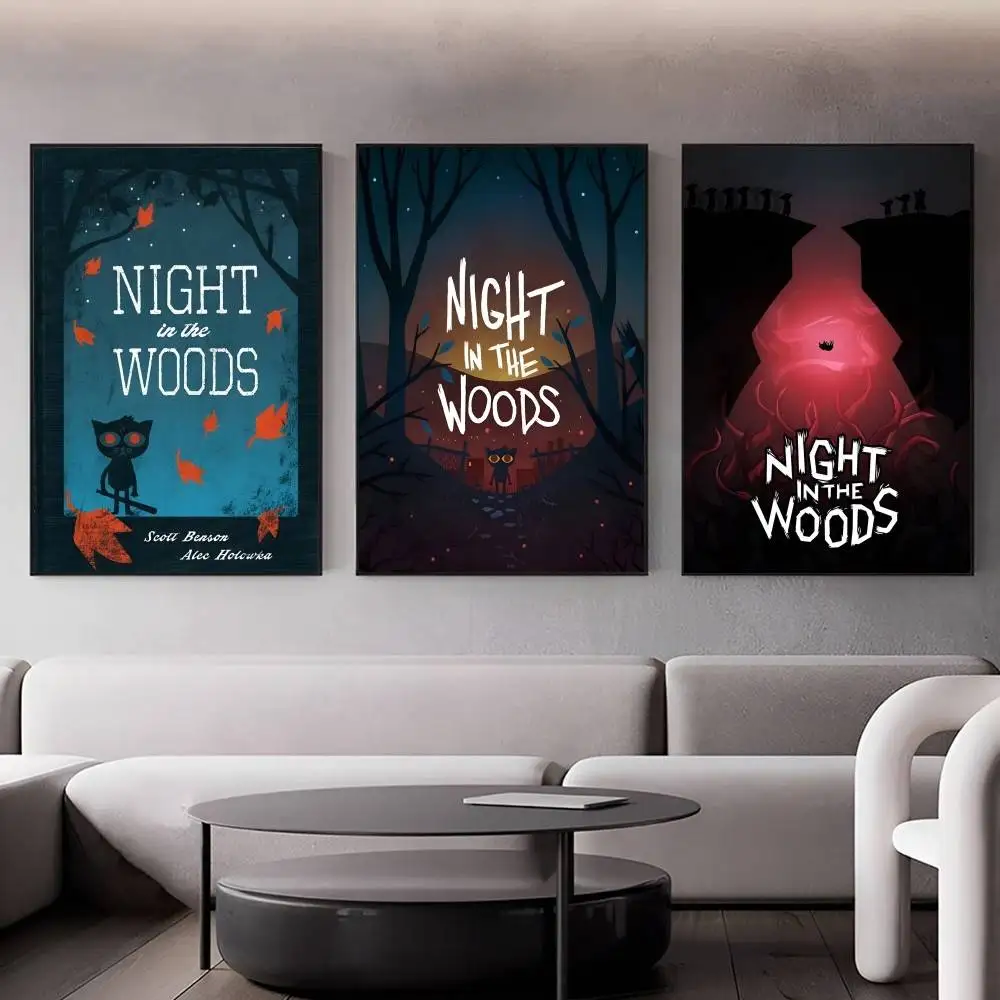 

Night In The Woods Poster Self-adhesive Art Waterproof Paper Sticker Coffee House Bar Room Wall Decor