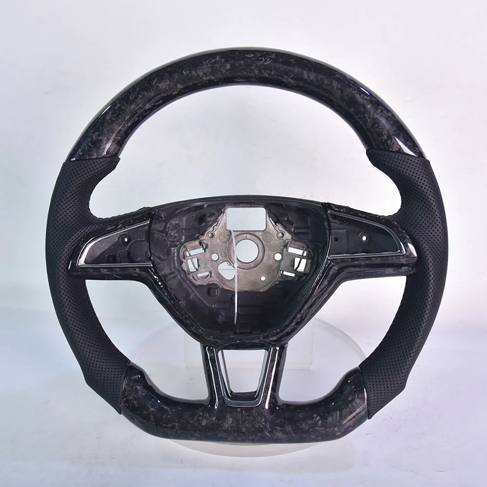 

Lightweight Forged Carbon Fiber Steering Wheel For Skoda Octavia, Wrapped In Premium Genuine Leather