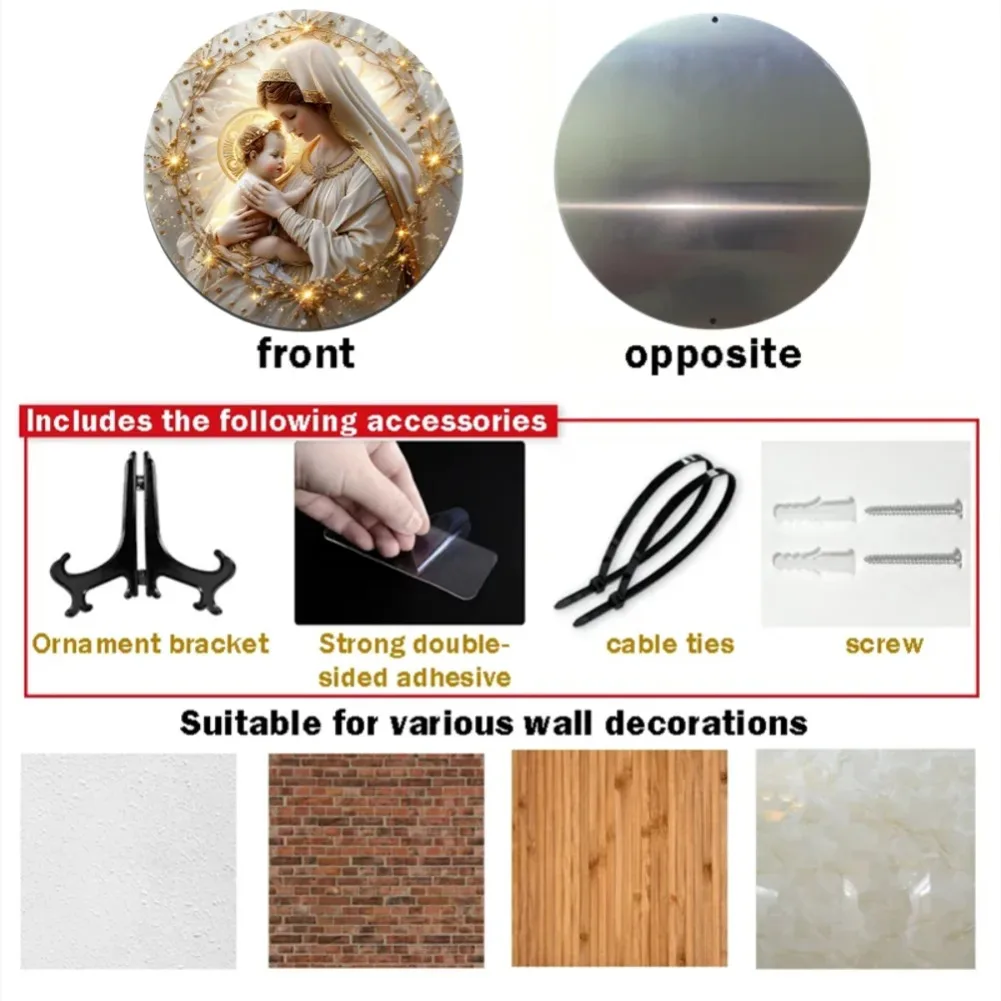 لافتة إكليل ماري تحت عنوان، ديكور معدني ديني دائري من الألومنيوم، المنزل أو غرفة النوم، المقهى، النادي، البار، ديكور المزرعة أو الحائط #2