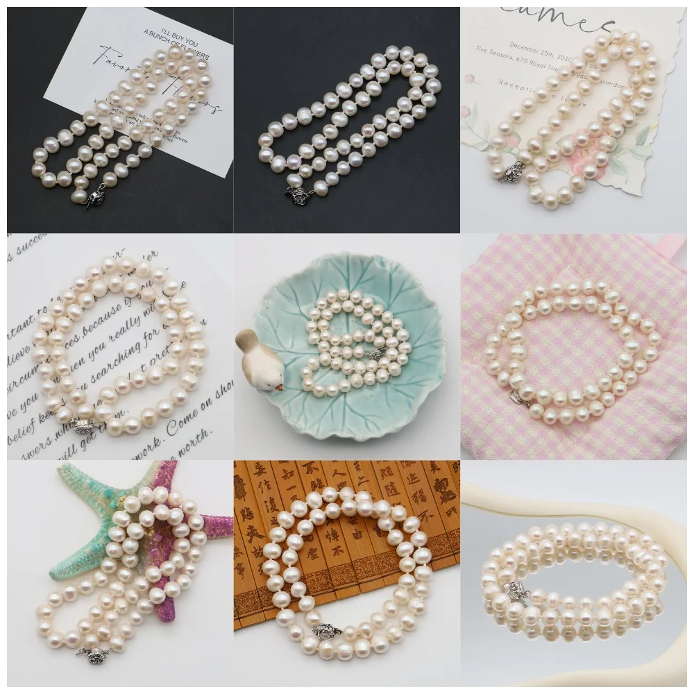 

Natural Freshwater Baroque Edison Near-Round Pearl Necklace 42cm Suitable As Elegant Women's Jewelry Banquet Accessory and Gift